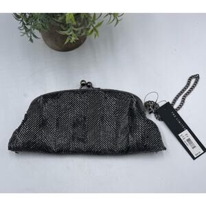 The Limited Handmade Black Silver Tone Kiss Lock Chevron Clutch Bag New